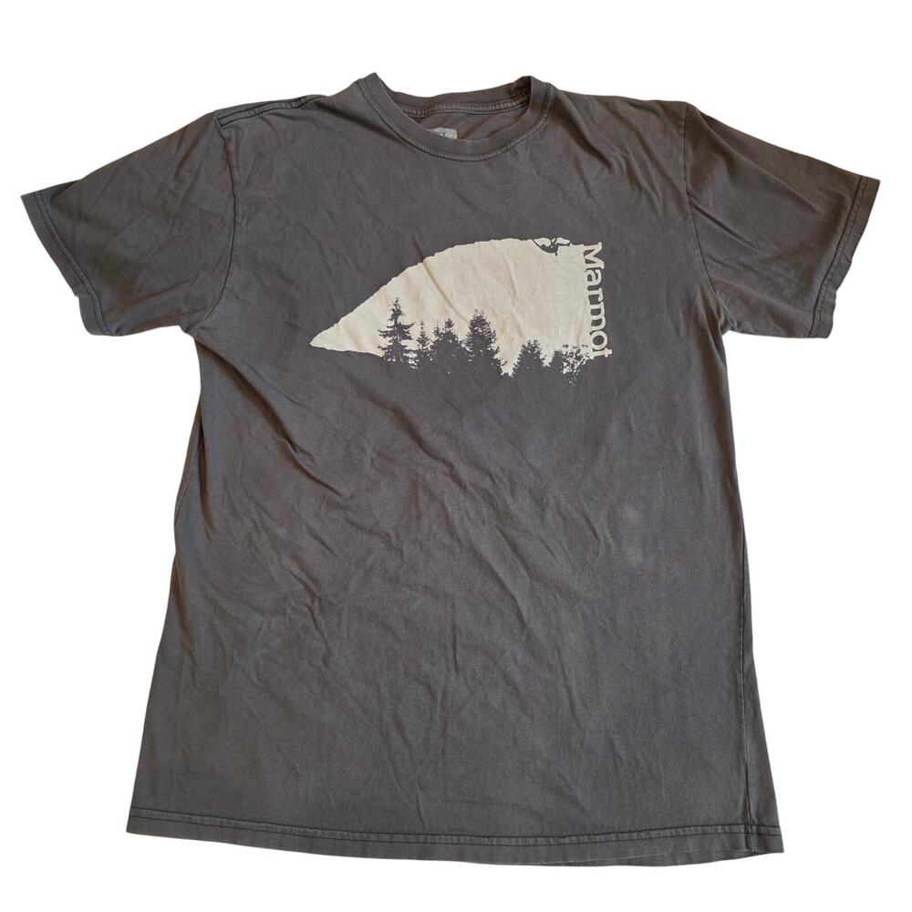 Marmot Rock Climbing Cliff Forest Graphic T-Shirt Large Organic Cotton
